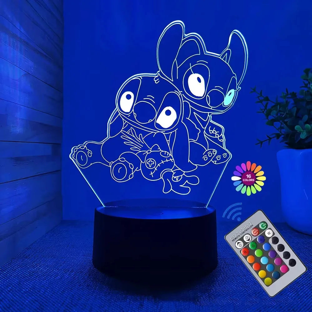 Hot 3D Illusion Stitch Night Light with Remote Control and Smart Touch Room Decor Lamp Birthday Valentine's Day Christmas Gifts